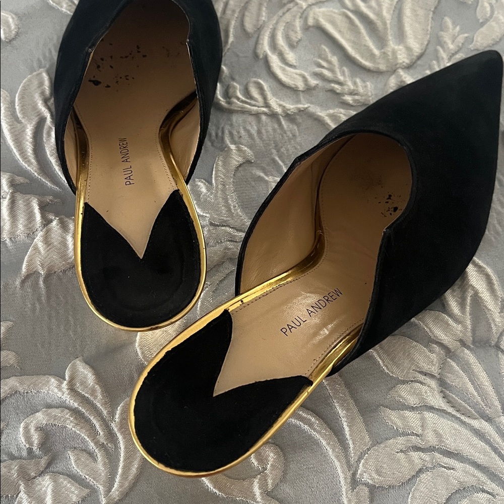 Paul Andrew Black suede and Gold Mules - Picture 2 of 10